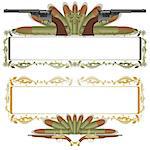 Frame with a pattern, the two old gun on the background of ammunition. The illustration on a white background.