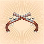 Two ancient gun on an abstract background. Illustration on the background of diverging rays.