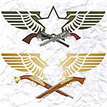 Two old pistol on abstract wings with the star.