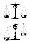 detailed illustration of two scales with work life balance terms