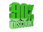 90 percent discount. Green shiny text. Concept 3D illustration.