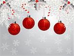 Happy New Year Christmas Garland with 2014 Red Ornaments Silver Holly Berries Leaves and Candy Cane Illustration