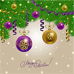 Festive background with balls, Christmas trees for cards, invitations. Vector illustration. EPS10.