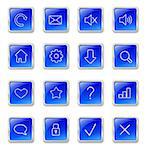 Set of blue square buttons with metallic web icons