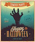 Halloween Zombie Party Poster. Vector illustration.