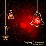 Sparkling Red Gold Christmas Bell Snowflakes Greeting Card