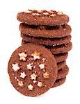 Stack of Christmas Chocolate Chip Cookies with Sugar Powder Shape Stars isolated on white background