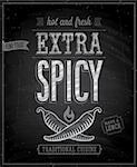 Vintage Extra Spicy Poster - Chalkboard. Vector illustration.