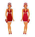 Illustration two Christmas beautiful girls isolated - vector