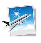 Illustration photo frame with plane isolated on white background - vector