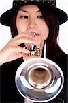 Portrait of a Female Trumpet Player - Isolated on White