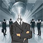 Vector Idea and concept, Lamp head business man in suit. All layers well organized and easy to edit