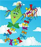 Green kite on sky - vector illustration.