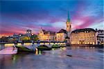 Image of Zurich, capital of Switzerland, during dramatic sunset.