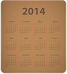 Calendar for 2014 year in German on brown leather background. Vector illustration