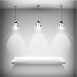 White Empty Shelf Illuminated By Spotlights. Vector Illustration.