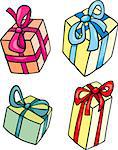 Cartoon Illustration of Christmas or Birthday Presents or Gifts Objects Clip Art Set