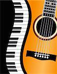 Piano Keyboards Wavy Border with Acoustic Guitar Closeup Background Illustration