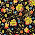 Vector illustration of seamless pattern with traditional russian floral ornament.Khokhloma.