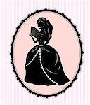 Vector illustration of vintage  female  silhouette on pink background
