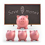 Piggy bank teaching students to save money. Clipping path included.