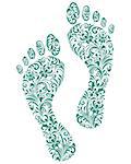 Vector illustration of green human footprints on white background