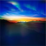 abstract nature background with mountains and aurora borealis