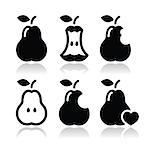 Black icons set of pears isolated on white