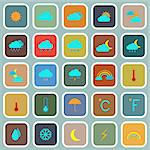 Weather flat color icons on blue background, stock vector
