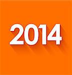 New year 2014 in flat style on orange background. Vector illustration