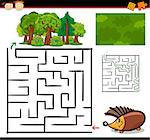 Cartoon Illustration of Education Maze or Labyrinth Game for Preschool Children with Funny Hedgehog Animal