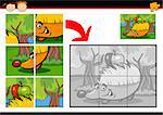 Cartoon Illustration of Education Jigsaw Puzzle Game for Preschool Children with Funny Hedgehog Animal