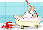 Cartoon Illustration of Santa Claus taking a Bath after Christmas