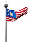 The flying national flag of the Malaysia on white background with clipping path