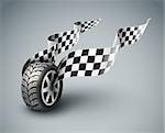 Sport racing wheel with flapping flags - eps10 vector illustratio