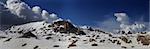 Panorama of snowy winter mountains and blue sky with clouds. Turkey, Central Taurus Mountains, Aladaglar (Anti-Taurus), plateau Edigel (Yedi Goller)