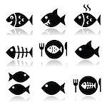 Vector icons set on fish isolated on white