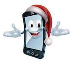 Illustration of a Christmas mobile phone character with a Santa hat