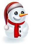 Illustration of a cartoon Christmas Snowman in a Santa Hat and red scarf