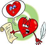 Cartoon Illustration of Heart Poet Character reading a Love Poem on Valentine Day