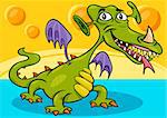 Cartoon Illustration of Funny Monster or Dragon or Fright in Fantasy World