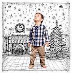 Baby looking up in Christmas, cute little boy