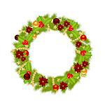 Christmas wreath with christmas decorations isolated on a white background.