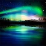 abstract night nature background with green aurora borealis