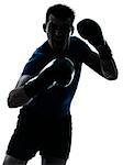 one caucasian man exercising boxing boxer workout fitness in silhouette studio isolated on white background