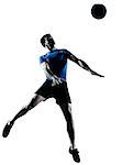 one caucasian man heading playing soccer football player silhouette in studio isolated on white background