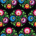 Repetitive colorful pattern on black background - polish folk art pattern