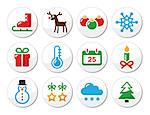 Xmas icons set - snowman, present, christmas tree, reindeer isolated on white