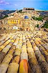 Vertical view of roofs and beautiful village Ragusa in Sicily, Italy