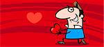 Valentines Day Greeting Card Cartoon Illustration of Man in Love with Heart or Valentine Card in his Hands